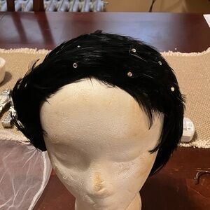 Black Feathered Headband with Rhinestones